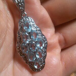 Sky Blue Topaz Cluster Design Stainless Steel Necklace